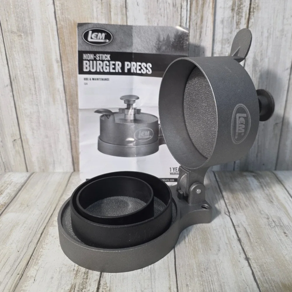 LEM Non-Stick Burger Press 534 Adjustable Cast Aluminum Patty Maker Gray Sliders